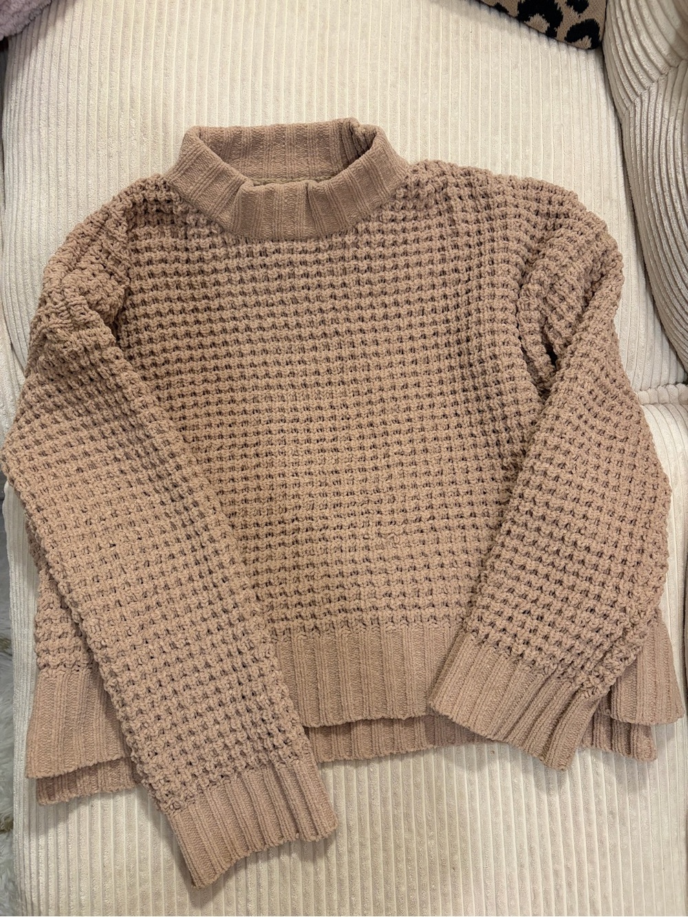 Altar'd State Taupe Waffle Knit Mock Neck Sweater